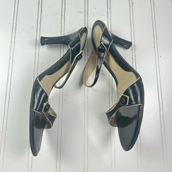 Franco Sarto Vintage Black Patent Leather Strappy Heels Size 8M - Picture 7 of 9